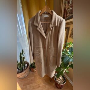 100% Camel Hair & Satin Vintage Long-Line Peacoat Size 10 in Warm Tan